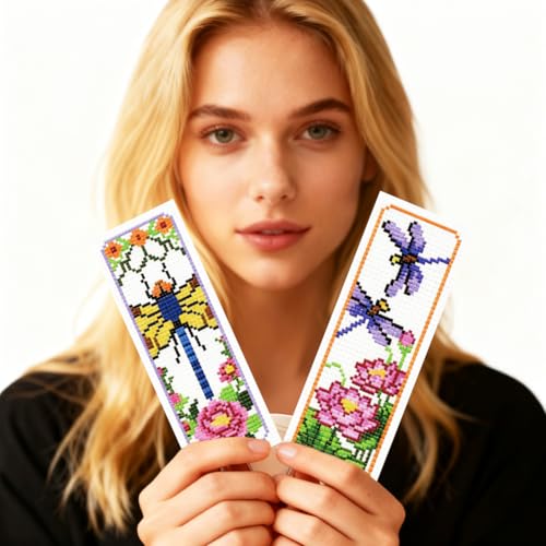 ORIGACH 6 Set Dragonfly & Flower Cross Stitch Bookmark Kit for Beginner - style: Dragonfly & Flower
