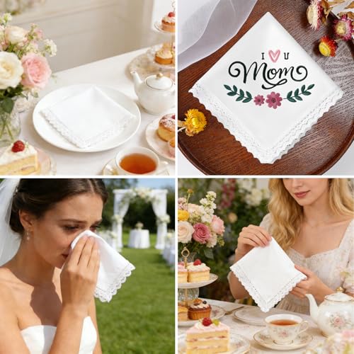 White Lace Handkerchiefs for Women Soft Cotton Women’s Handkerchief - color: White Lace - 6pcs