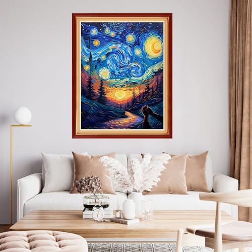 Funchey Stamped Cross Stitch Kits, DIY Cross Stitch Pattern for Adults Beginners Needlepoint Kits Embroidery Kit Arts and Crafts 11CT-Van Gogh Prays Under the Starry Sky 16x20 inchs - color: HandicraftColor24