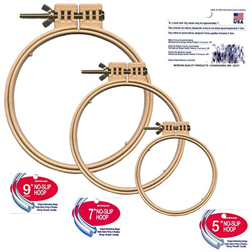 Morgan Quality Products No-Slip Embroidery Hoops Bundle, Interlocking Tongue and Groove Design (9", 7", and 5") - size: 9", 7", and 5"