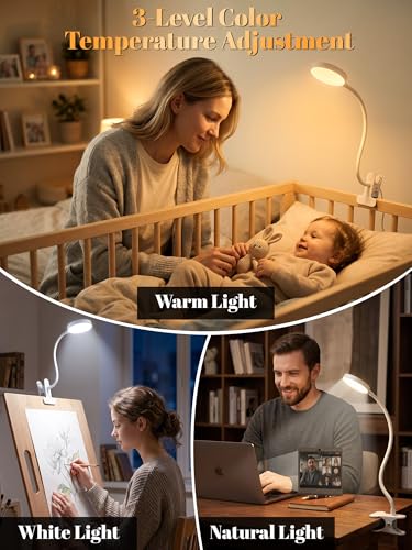 Clip on Lamp,10 RGB Colors+10 Brightness Bright Desk Lamp with Clamp Light - color: White