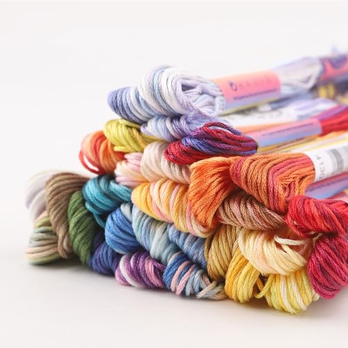 30 Skeins Variegated Mercerized Egyptian Cotton Rainbow Color for Embroidery Floss Cross Stitch Threads Friendship Bracelets Floss Craft Floss (30 Colors Set) - color: 30 colors set