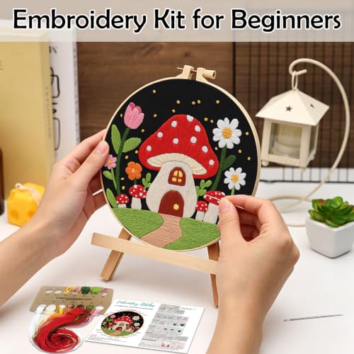 Louise Maelys Embroidery Kit for Beginners, Mushroom House Pattern - color: Mushroom House