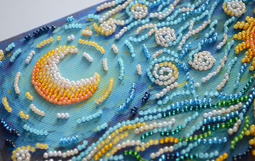 Wizardi Bead Embroidery kit - Sunflowers in Night's Embrace. Colorful Beads, Beading Needles. DIY Kit. Embroidery for Beginners. Home Decor. AMB-111 Abris Art - color: Sunflowers in night's embrace