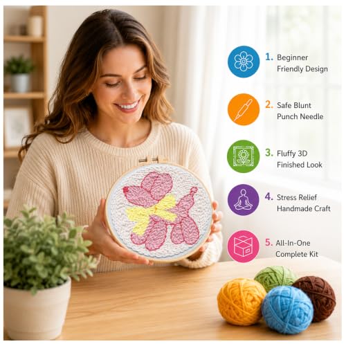Pink Puppy Punch Needle kit for Beginners Adults, with Embroidery Hoop - color: Punch Needle kit-Cute Dog