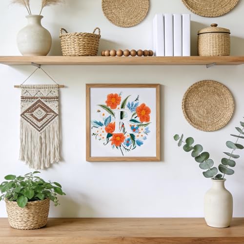 Zerzsy 7.87 '' Embroidery Kits Plant Flower Leaf English Letter Patterns for Beginners Adults, Easy to Learn Cross Stitch Kit for Home Office Decor - color: Letter R