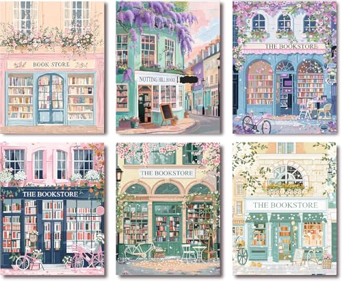 KYOQFVN 6 Pack Bookstore Cross Stitch Kits for Beginners, 11CT Book Needlepoint Cross-Stitch Patterns Dimensions Needlecrafts, Embroidery Kits Arts and Crafts for Home Wall Decor - color: SZXSD01-SZXSD06