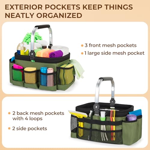 PGmoon Foldable Cleaning Caddy with Rotate Handle and Multi-Pockets