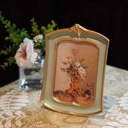 Vintage Picture Frame 5x7 Antique Ornate Photo Frame Tabletop and Wall Hanging Old-Fashioned Style, Decorative Retro Design Home Decor, Photo Gallery Art,Sage Green - color: Sage Green, size: 5x7