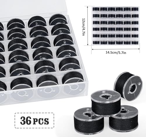 ilauke 36 pcs Black Bobbin Thread, Size A Prewound Bobbins, 60WT - color: Black