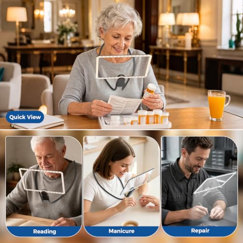 Rechargeable 5X Magnifying Glass with Light, Neck-Wearable