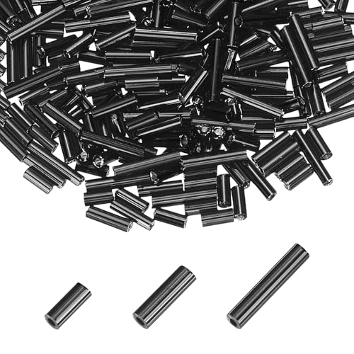 MECCANIXITY 2000pcs Glass Bugle Beads 4/6/9mm Long Tube Cylinder Beads - color: Black