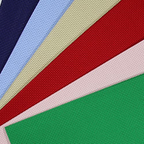 KCS 6 pc of 12" x 18" (30cmx45cm) Counted Cotton Aida Cloth Cross Stitch Fabric (14CT-M) - color: 14ct-m