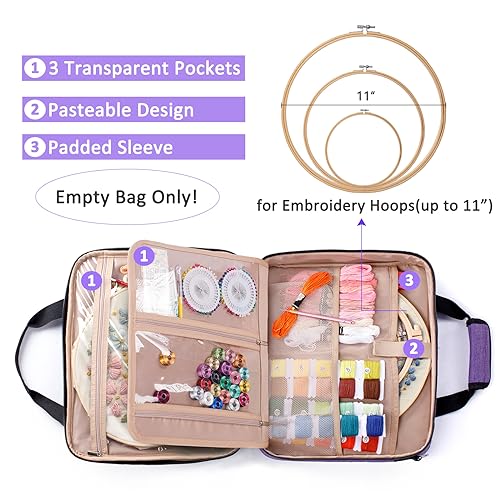 Large Embroidery Bag, Cross Stitch Organizer & Needlepoint Project Bag - color: Purple