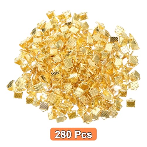 uxcell 280Pcs Ribbon Crimp Clamp Ends, 6mm Bookmark Pinch Crimp Ends, Cord Ends Fasteners Clasp Crimp Ends for DIY Bracelet Necklace Jewelry Making, Gold - color: Gold, size: 6mm