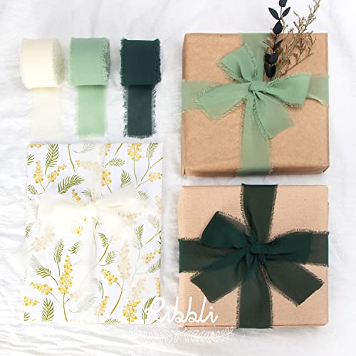 Ribbli Forest Green Chiffon Silk Ribbon, 1.5 Inch x 30 Yard - Handmade, Fringe, Wedding Invitations, Gift Wrapping, Bridal Bouquets, Flower Arrangement - color: Forest Green