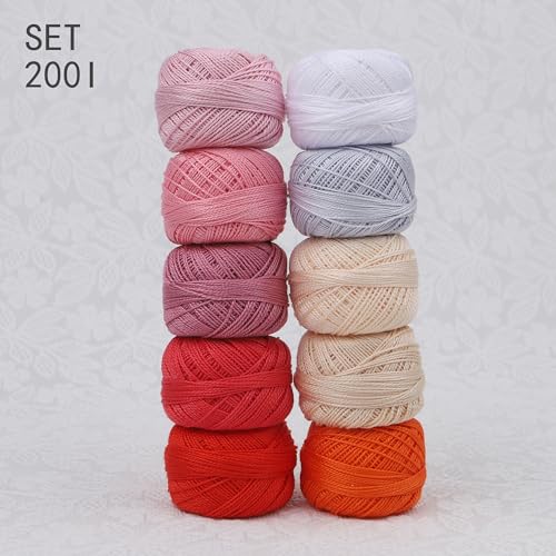 Size 8 Double Mercerized Egyptian Long Staple Cotton Pearl Thread Ball 5 Grams Rainbow Color Embroidery Thread 10 Colors per Box for Crochet Hardanger Cross Stitch Hand Embroidery (Set I) - color: Set I