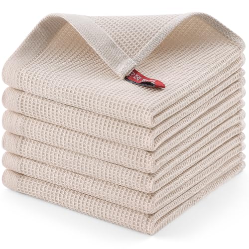 Homaxy 100% Cotton Waffle Weave Dish Cloths, 6 Pack, Beige - color: Begie, size: 12 x 12 - 6 Pack