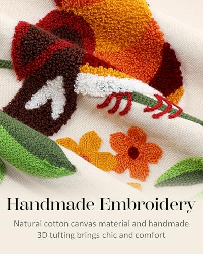 Embroidered Throw Pillow Cover, 18x18 Inch, Bird Branch - color: Tree Bird, size: 18" x 18" (Pack of 1)