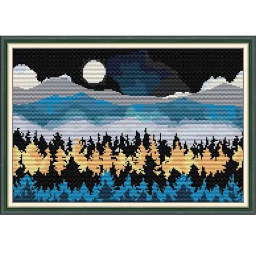 Svarog 14CT Stamped Cross Stitch Kit for Beginners - Easy & Stylish DIY Embroidery with Simple Patterns, Ideal for Women’s Relaxation | Moon Valley | 15.8 x 11 inch - color: Moon Valley 15.8 x 11 inch