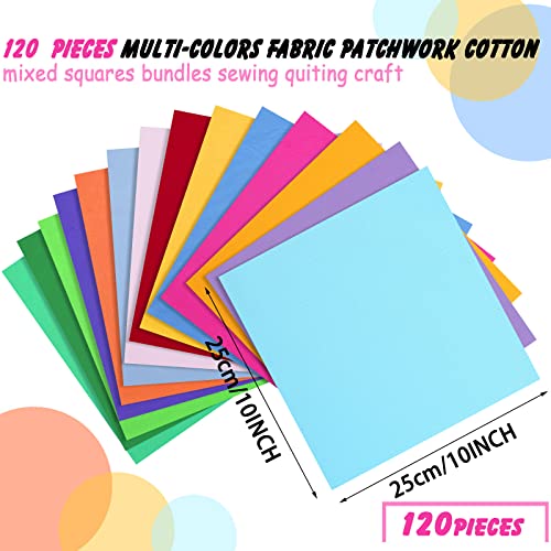 Tudomro 120 Pcs Cotton Fabric Square 10" x 10" Solid Cotton Fabric Bundles Multicolor Sewing Squares Color Analysis Draping Kit Fat Quarters for Patchwork Sewing DIY Crafting Quilting Beginners