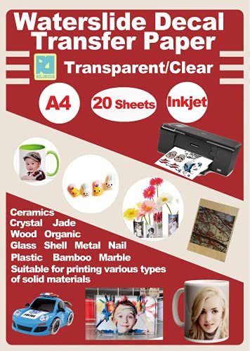 Waterslide Decal Paper for Inkjet Printers Only, Clear Transparent Water Slide Transfer Paper for DIY Mugs, Glass, Ceramic, A4 Size (8.3 x 11.7 Inches), 20 Sheets – Rolurious