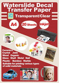 Waterslide Decal Paper for Inkjet Printers Only, Clear Transparent Water Slide Transfer Paper for DIY Mugs, Glass, Ceramic, A4 Size (8.3 x 11.7 Inches), 20 Sheets – Rolurious