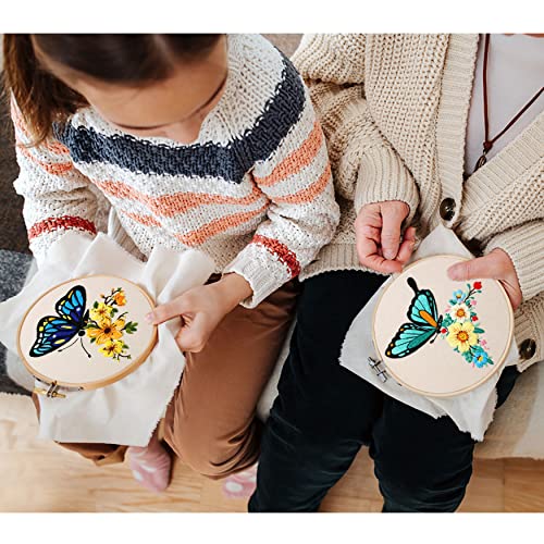 Santune 3 Pack Embroidery Kit for Beginners Adults Cross Stitch Kits with Butterfly Patterns and Instructions,DIY Hand Crafts with 1 Hoop,Threads and 6 Needles - color: Butterfly Series