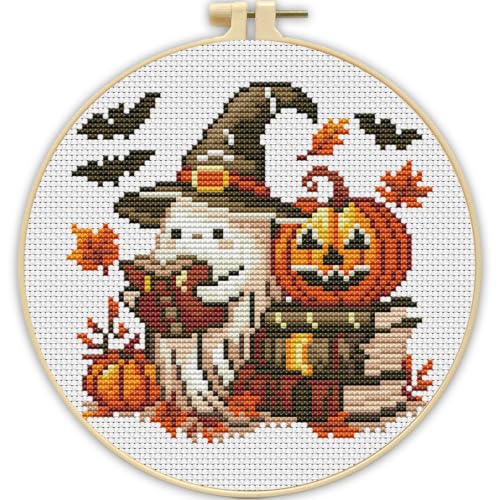 Stamped Cross Stitch Kits for Beginners Adults-Ghost,with Embroidery Hoop - color: Ghost-2605