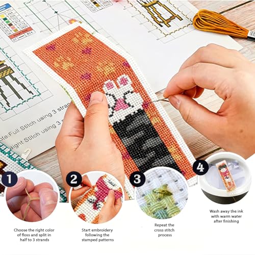 ORIGACH 6 Set Cute Cat Cross Stitch Bookmark Kit for Beginner - style: Cat