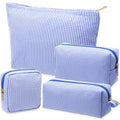 Sanwuta 4 Pcs Seersucker Pouch Striped Makeup Bag Set, Dark Blue - color: Dark Blue