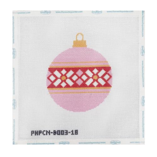 Howie's Needlepoint Bauble Needlepoint Kits for Adults & Beginners, 18 Mesh Printed Needlepoint Canvas, Stamped Patterns Canvas Starter Kits(Pink Bauble,4"x 4") - color: Pink Bauble
