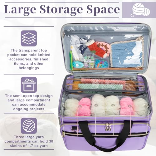 Anitor Large Crochet Bag Knitting Bag Yarn Storage Tote, Yarn Bag, Purple - color: purple