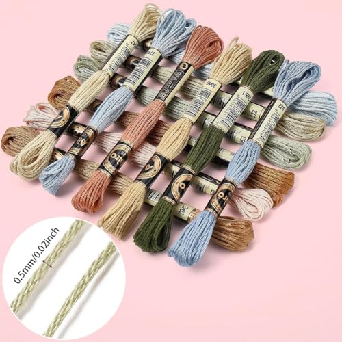 24 Skeins 210 Yards Variegated Cross Stitch Floss Polyester Embroidery Thread Friendship Bracelet String 6 Strand Yarn Threads Bulk for Jewelry Making Bracelet Knitting Stitching DIY Crafts - color: Dark Color