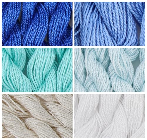 KCS 162 Yards(150 Meters) Mercerized Pearl Cotton Crochet Needlepoint Thread,Size 5,6 skeins,Mixed Color 21 - color: 6color21, size: 6 skeins