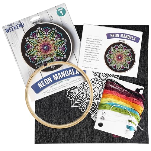 Leisure Arts Embroidery Kit 6" Neon Mandala- cross stitch kits for beginners - embroidery kit for beginners - embroidery kits for adults - embroidery kits for adults