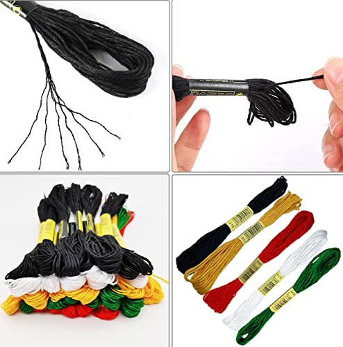 30 Skeins Embroidery Thread,Black White Red Green Golden Embroidery Floss for Cross Stitch and DIY Art Craft,Friendship Bracelets String,with 12 PCS Floss Bobbins - color: White black red green golden