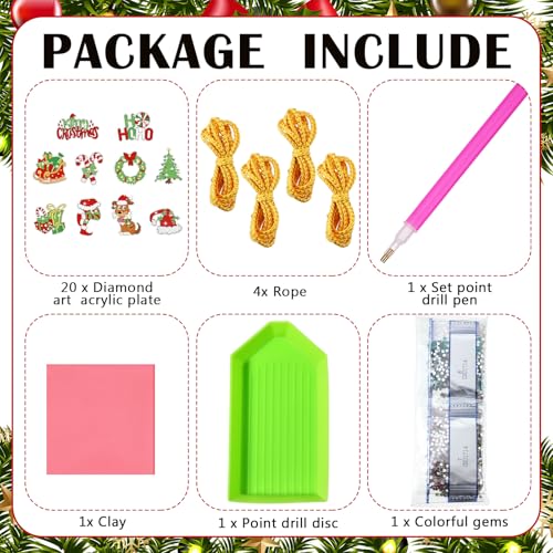Realspring 20 Pcs Christmas Diamond Art Ornaments 5d Lime Green and Red - style: Novelty