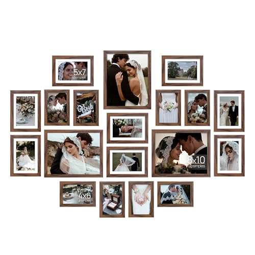 upsimples Picture Frames set of 19, Including 8x10, 5x7, 4x6 Brown Frame - color: Brown