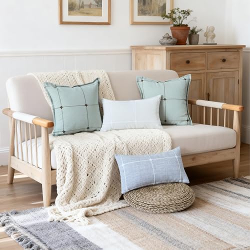 Green Linen Plaid Throw Pillow Covers 18x18 Set of 1 - color: Plaid Green, size: 18" x 18" (Pack of 1)