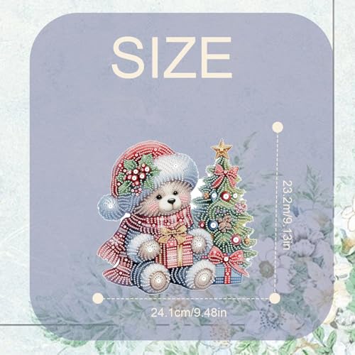 TDFERAN DIY 5D Diamond Painting Kits Hanging Sign 12x20cm Christmas Wall Art Sign Diamond Art Suncatcher Window Hanging Ornament Window Pendants Home Garden Wall Door Paint with Diamonds Wreath Bear - color: White Bear Ornament