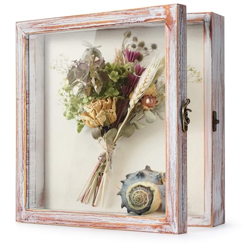TJ.MOREE Shadow Box 12 x 12 Display Case Wood Picture Frame White Pink - color: White Pink, size: 12x12