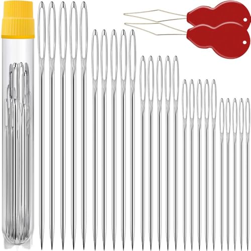 Premium Large Eye, Large Gauge Needles for Hand Sewing - Assorted Sizes, Including Embroidery - 25/50 PCs with 2 Threaders - color: 25 pack