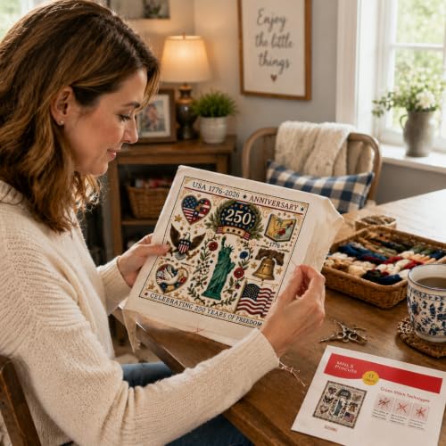 Patriotic Liberty Stamped Cross Stitch Kits, DIY Embroidery for Beginners