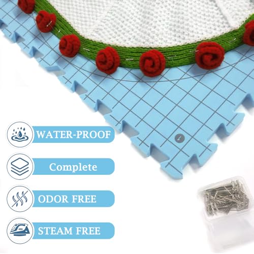 Yarniss 9PCS Blocking Mats for Knitting with 50 T-Pins & 8 Combs 12" x 12" - color: Light blue