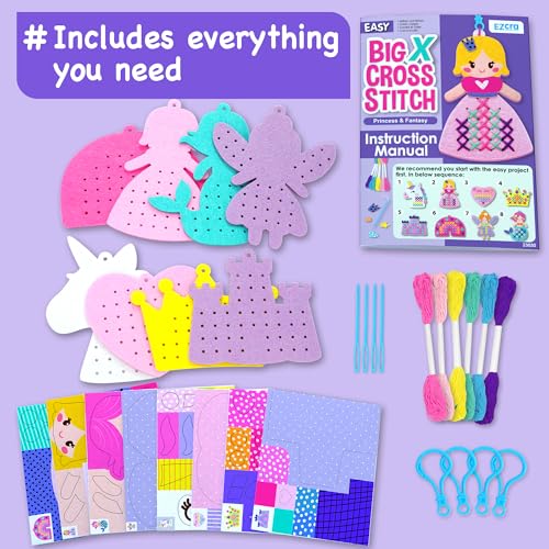 EZCRA Princess Cross Stitch Kit for Kids Ages 4-8, 8 No Mess Felt Projects - color: 8-in-1 Princess