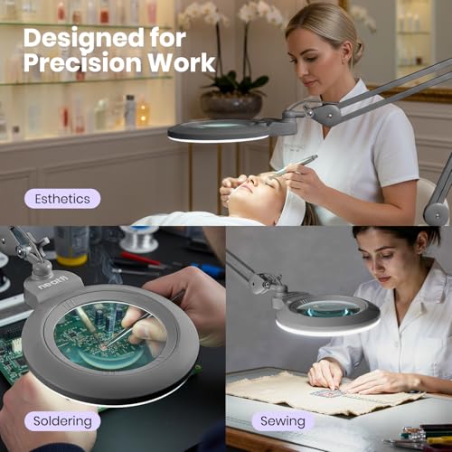 Neatfi XL Bifocal LED Magnifying Lamp, 7” Acrylic Lens, 2.25X/6X Magnification, 1,600 Lumens Dimmable | Hands-Free Close Work | Crafting, Jewelry & Reading (Silver, 7-inch Lens, Non-CCT with Clamp) - color: Silver, size: 7-inch Lens, Non-CCT with Clamp