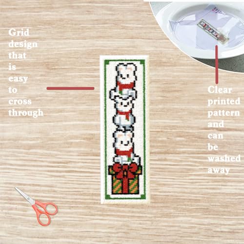 FREEBLOSS 6 Set Christmas Cross Stitch Bookmark Kits - Santa Claus Pattern Stamped Embroidery Bookmarks for Beginners - style: Christmas Animals