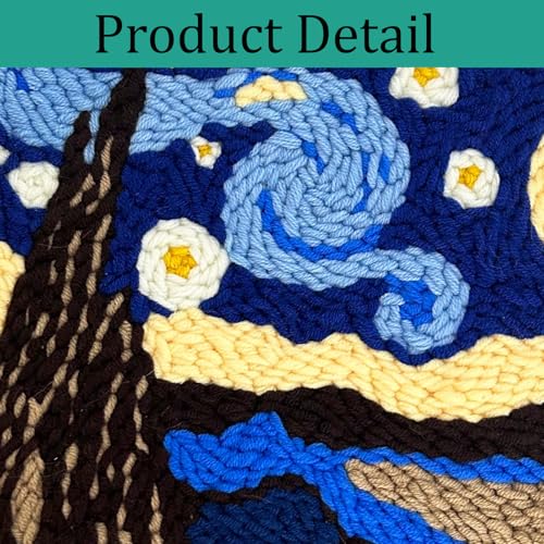 ZuoAnLF Punch Needle Kit with Hoop for Beginners, DIY Handmade Punch Needle Set with Yarn and Pattern Fabric, Relaxing Craft Activity for Adults and Teens, Home Décor & Gift Idea (Night) - color: Night