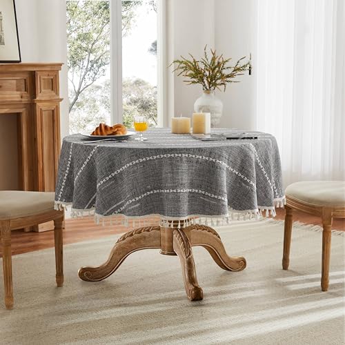 ZeeMart Hemstitched Striped Boho Table Cloth, 60 Inch Round Charcoal - color: Charcoal, size: 60" (Round)
